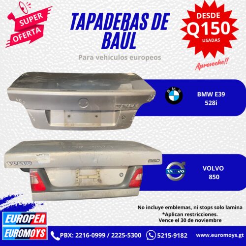 TAPADERA DE BAUL PARA BMW E39 SERIE 528i Y VOLVO 850