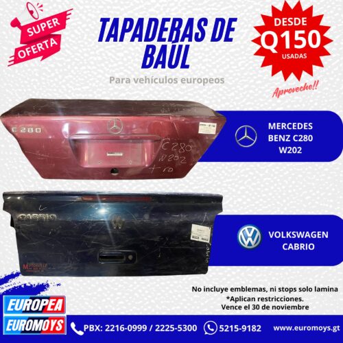 TAPADERA DE BAUL PARA MERCEDES BENZ S280 W202 Y VOLKSWAGEN CABRIO