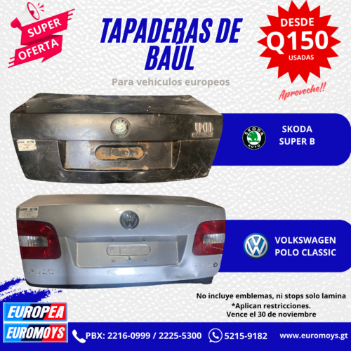 TAPADERA DE BAUL PARA SKODA SUPER B Y VOLKSWAGEN POLO CLASSIC