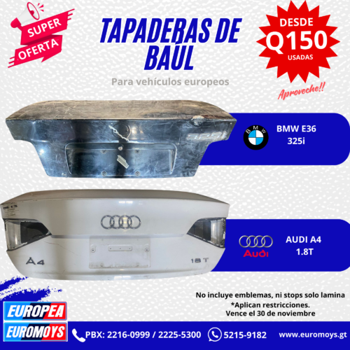 TAPADERA DE BAUL PARA BMW 325i E36 Y AUDI A4 1.8T 2009