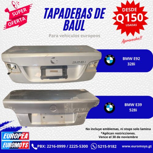 TAPADERA DE BAUL PARA BMW E92 328i Y BMW E39 528i