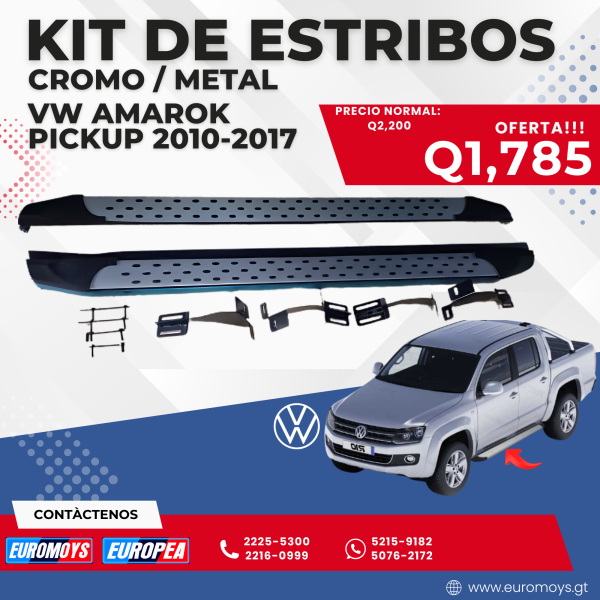 KIT DE ESTRIBOS CROMO-METAL ARA VOLKSWAGEN AMAROK PICKUP 2010-2017