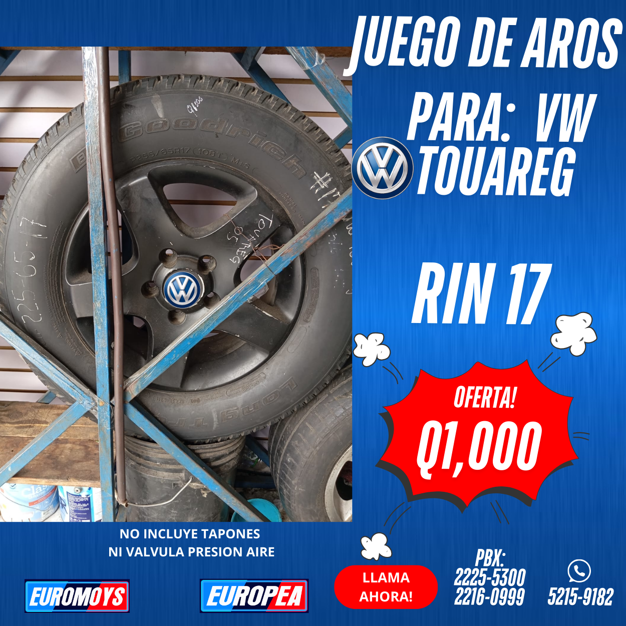 JUEGO DE AROS PARA VW TOAUREG RIN 17 1 JUEGO DE AROS PARA VW TOAUREG RIN 17