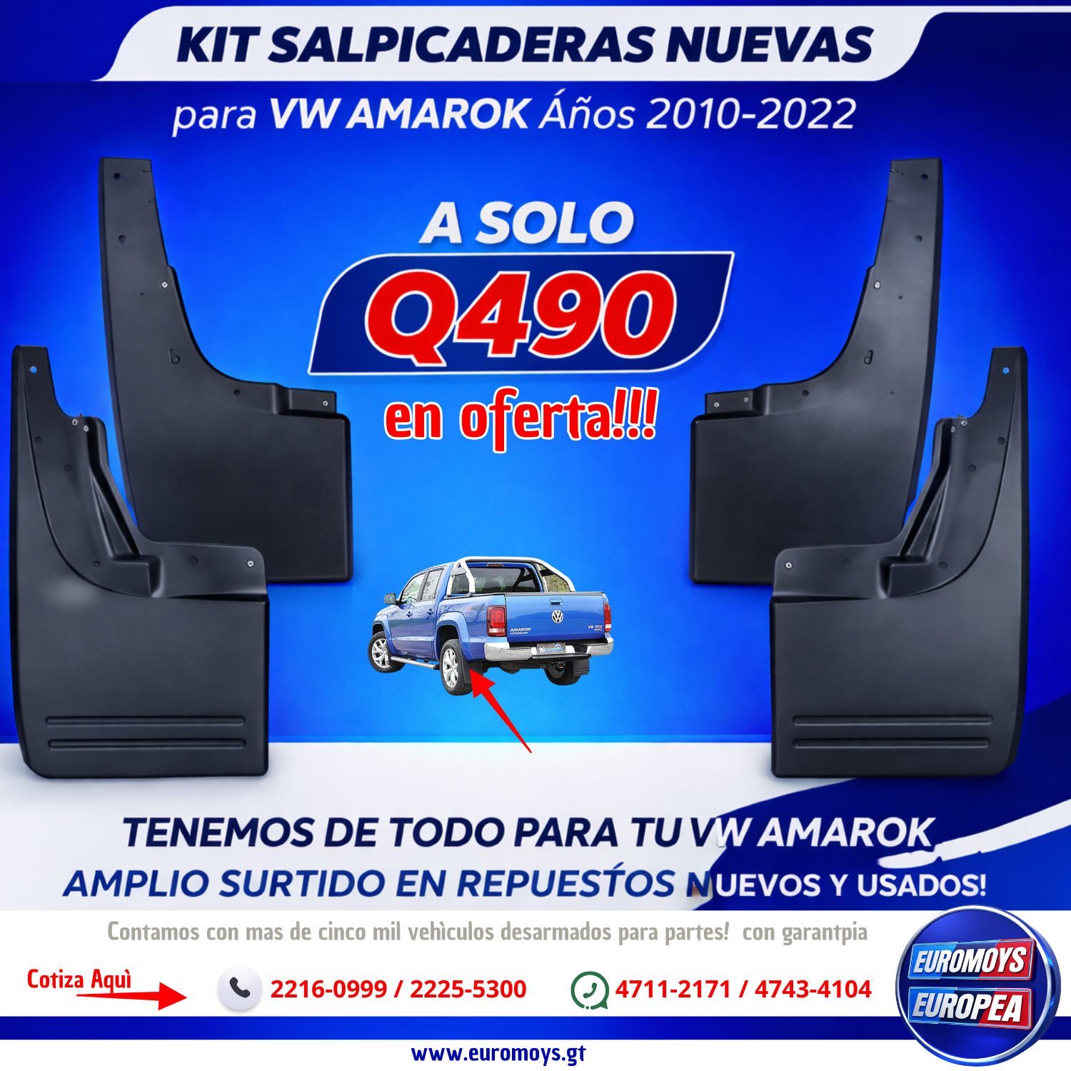 KIT DE SALPICADERAS PARA VOLKSWAGEN AMAROK AÑOS 2010 AL 2022 EN OFERTA!! 1 KIT DE SALPICADERAS PARA VOLKSWAGEN AMAROK AÑOS 2010 AL 2022 EN OFERTA!!