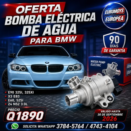 Inicio 15 BOMBAS ELECTRICAS DE AGUA PARA BMW E90, E60, Z4 X3 E83 EN OFERTA!! Q1890 CON 90 DIAS DE GARANTIA VALIDO HASTA EL 30 DE SEPTIEMBRE DE 2026