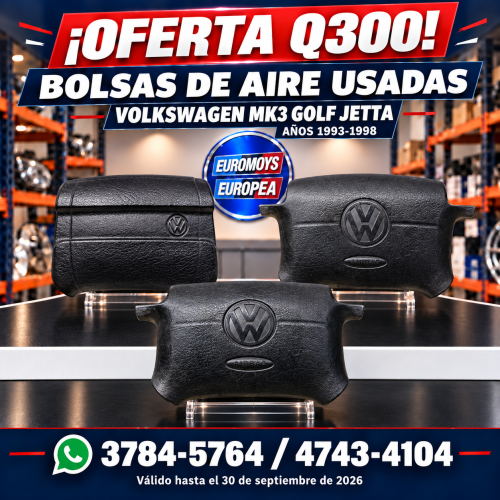 BOLSAS DE AIRE PARA VOLKSWAGEN A3 GOLF JETTA AÑOS 1993 AL 1998 OFERTA Q300 VALIDA HASTA EL 30 DE SEPTIEMBRE DE 2026
