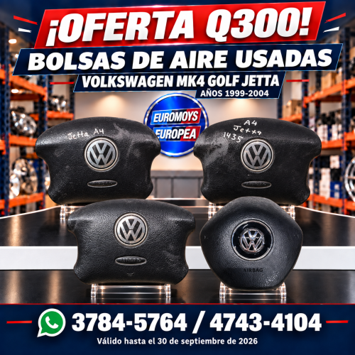 BOLSAS DE AIRE PARA VOLKSWAGEN A4 GOLF JETTA AÑOS 1999 AL 2004 OFERTA Q300 VALIDA HASTA EL 30 DE SEPTIEMBRE DE 2026